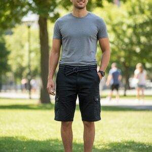 Men's Versatile Black Cargo Shorts